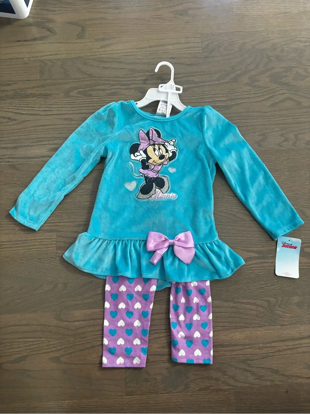Disney Juniors 4T Minnie Mouse Blue long sleeve top and Purple Heart bottoms NWT